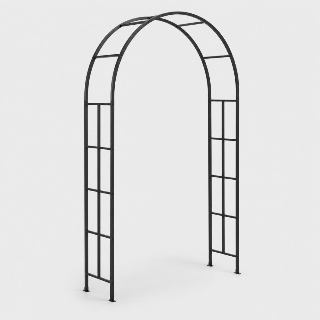 Arche de jardin en tube métallique laqué noir vue de trois quarts en studio
