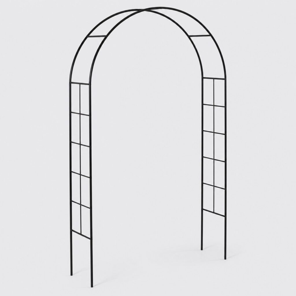 Arche de jardin en tube métallique fin laqué noir vue de trois quarts