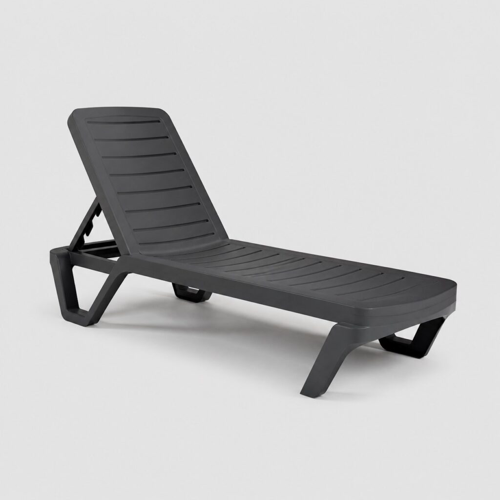 Bain de soleil empilable anthracite vu de trois quarts sur fond neutre