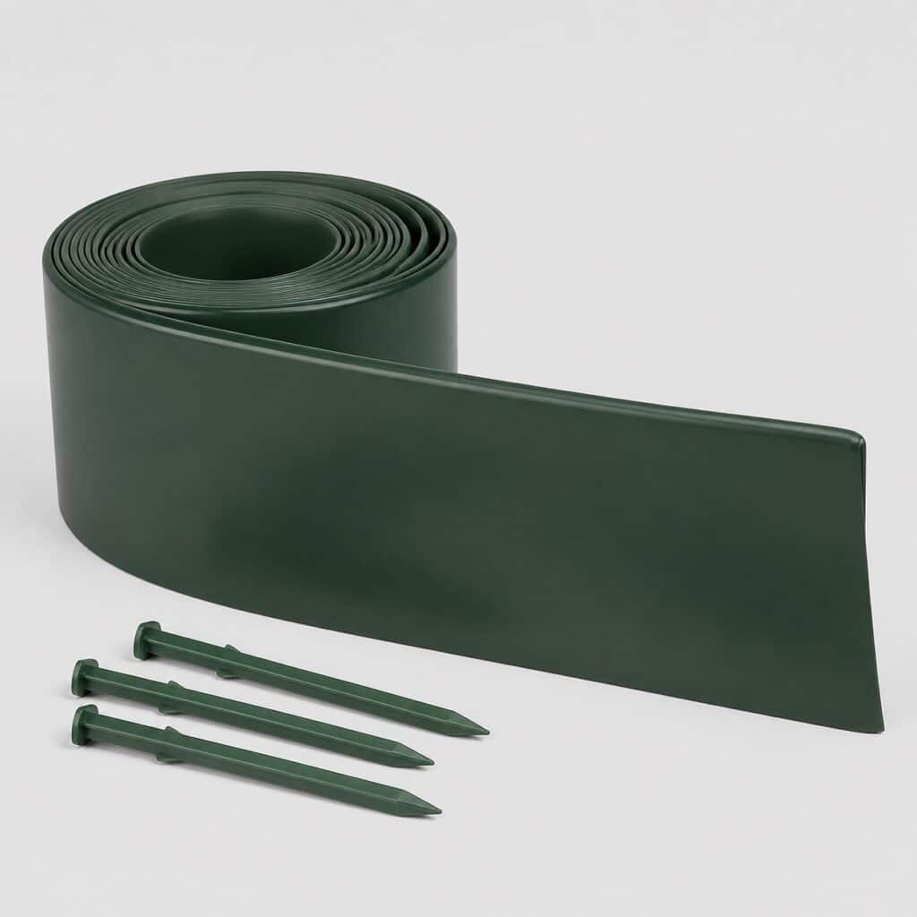 Rouleau de bordure de jardin en polyéthylène vert sur fond clair