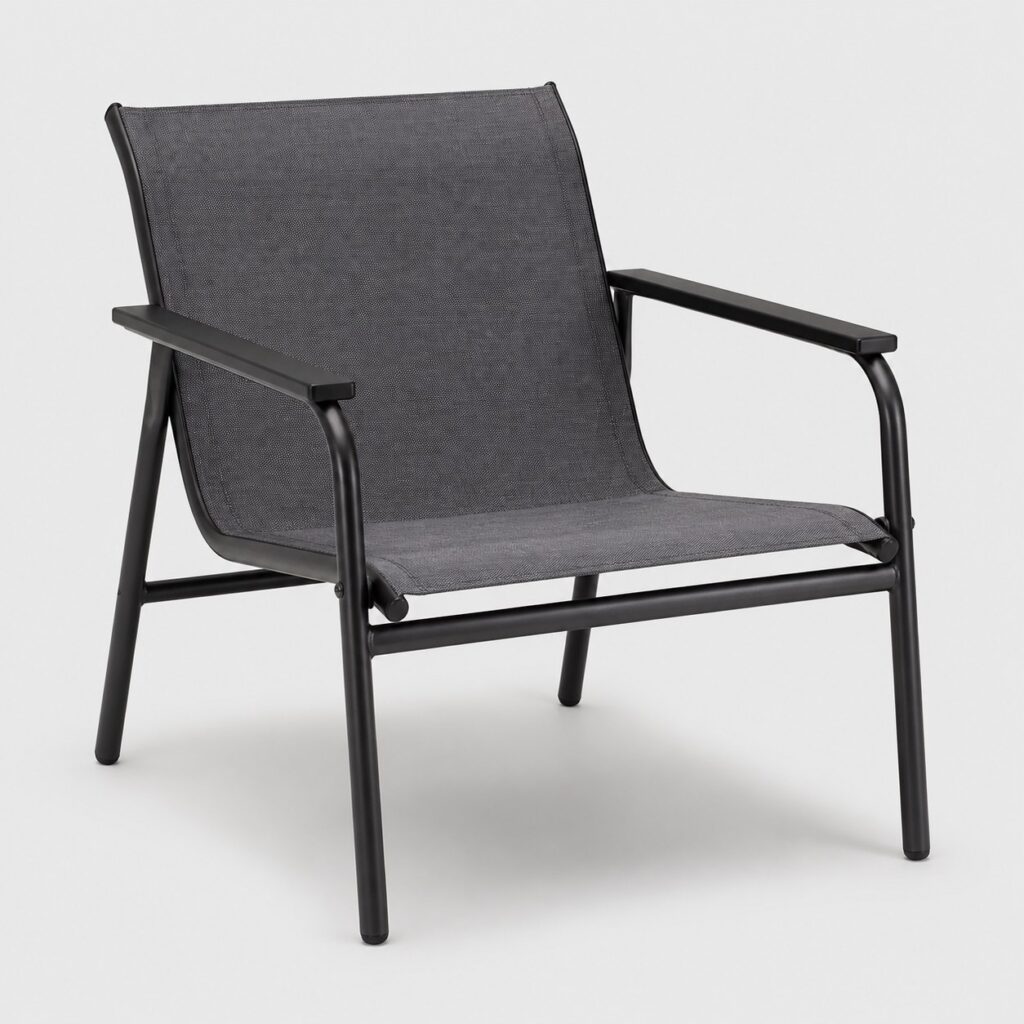 Fauteuil de jardin confortable en textilène gris anthracite sur fond clair